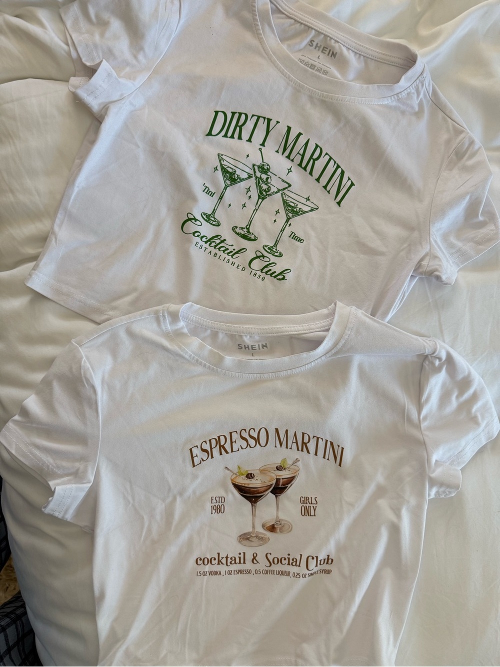 SHEIN White 'Dirty Martini' & 'Espresso Martini' Graphic Tee Set